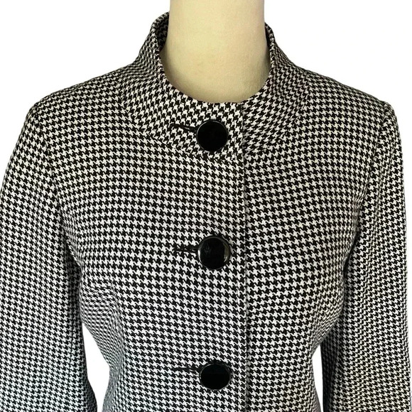 Elizabeth Howard Houndstooth Blazer White Black Artsy Jacket Coat Women Size 10 - Picture 5 of 8